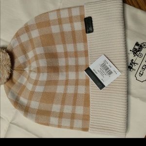 Coach tan caramel white knit pom hat #20156 NWT
